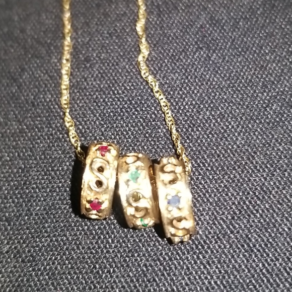 10K Gem Charm Trio Necklace - Picture 3 of 8